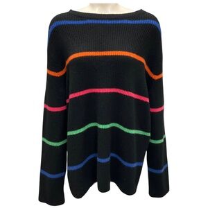 THE ELDER STATESMAN BLACK MULTI STRIPED CASHMERE KNIT SWEATER